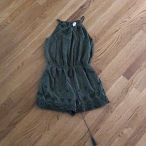 Army Green Romper with Lace Detailing